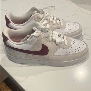 Nike White and Burgundy Court Vision low
